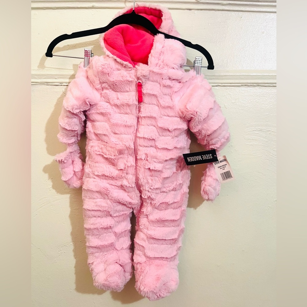 Steve Madden Pink Plush Hooded Baby One-Piece